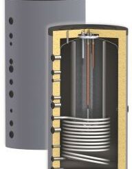 Бойлер със серпентина Sunsystem 1500л., 7.5kW, за битова гореща вода + буферен съд , емайлиран