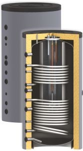 Hygiene-Kombispeicher Hyg Br Ef ,500, S2,7.5kW,.Mit Einem Glattrohrwärmetauscher Бойлер с две серпентини Sunsystem 1500л., 7.5kW, за битова гореща вода + буферен съд , емайлиран