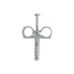 Скоба за Пластмасова Тръба с Дюбел - Двойна