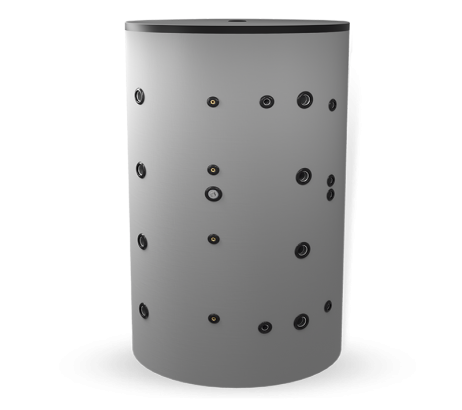 Pufferbehälter eldom 1500l., mit zwei schwarzen und einer Edelstahlspirale, unemailliert Буферен съд елдом 1500л., с две черни и една неръждаема серпентина, неемайлиран