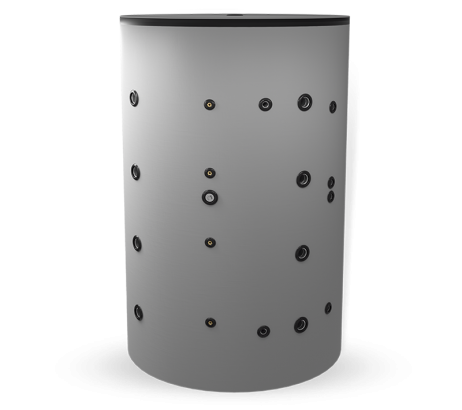 Puffertank Eldom 2000l., mit einer schwarzen und einer Edelstahlspirale, unlackiert Буферен съд Елдом 2000л., с една черна и една неръждаема серпентина, неемайлиран